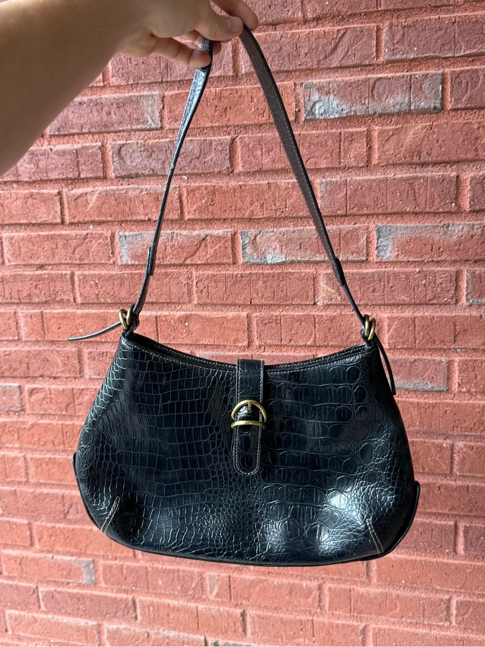 Black Croc Embossed Shoulder Bag Vintage Y2K Style